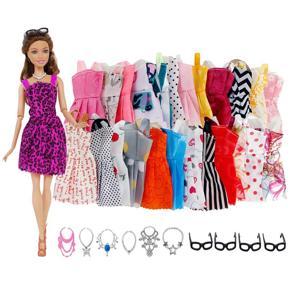 20 Item/Set Barbie Doll Accessories = 10x Mix Fashion Cute Dress + 4x Glasses+ 6x Necklaces Dress Clothes For Barbie Best Gift Girl Toy(doll not included)