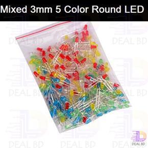 100Pcs LED Mixed 3mm 5 Color Red Green Blue Yellow White Round LED Light Emitting Diode Basic Light Bulbs