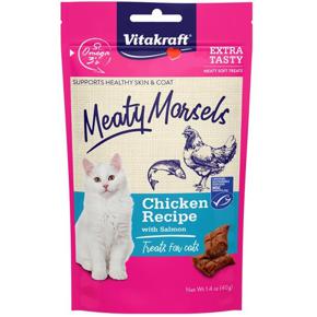 Vitakraft Meaty Morsels Chicken Recipe with Salmon Cat Treat, 4 Count Multi-Pack