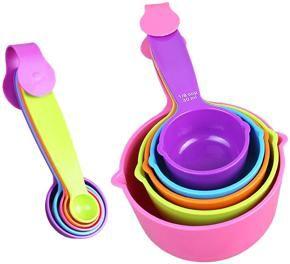 Plastic Measuring Cups and Spoons Multicolour 10-Piece Set, 5 Cups and 5 Spoons for Kitchen