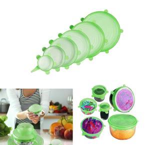 6 Pcs Kitchen Reusable Silicone Stretch Seal Lid Preservation Vacuum Food Storage Bowl Cover
