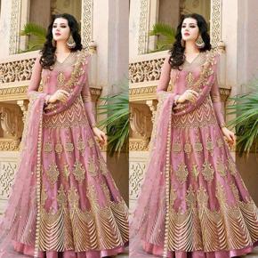 Party Gown- Weightless Georgette Semi Stitched Heavy Soft Dress Best Quality Embroidery Work With Anarkali Gown For Girl And Women.