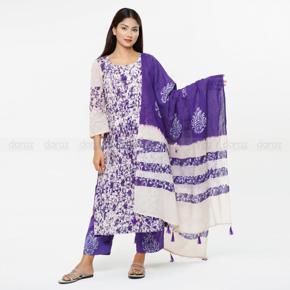 Beautiful Pure Cotton Batik Unstitched Three Piece Shalwar Kameez and Beautiful design Orna