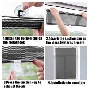 ARELENE 2X Sunshade Roller Blackout Suction Cup Blinds Curtains for Living Kitchen Office Car Window Free-Perforated Curtain A