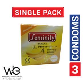 Sensinity Ultra Fine Ribbed & Dotted Banana Flavor Condom - Single Pack - 3x1=3pcs