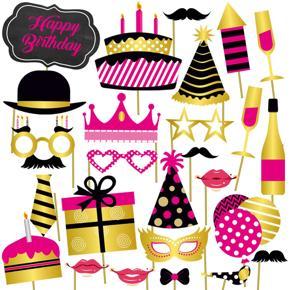 Birthday Glitter Photo Party Props Pack of 15pcs