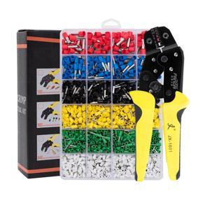Wire Terminals Crimping Tool Insulated Ratcheting Crimper Kit of AWG24-10 with 1200PCS Male and Female Spade Connectors