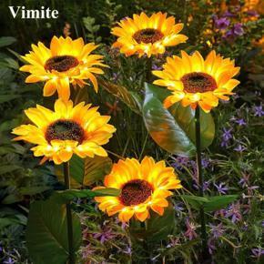Vimite LED Solar Sunflower Light Intelligent Sensing Outdoor Waterproof Decorative Lawn Light for Patio Garden
