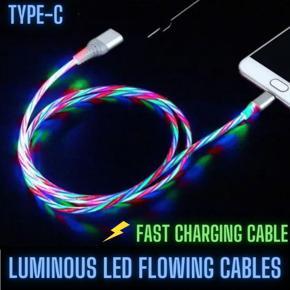 Luminous Type C Cable Cord Led Light Up USB Charging Cable Led Flowing USB C Charger Cord Fast Charging Line Glow in the Dark - Cable Protector