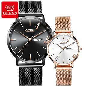 OLEVS Casual Fashion Quartz Watch for Couple  Simple Calendar   Stainless Steel Waterproof Couple Watches - 2863 (2 piece)