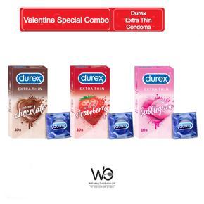 Valentine Special Combo Pack - Durex Extra Thin Flavored Combo Pack - Intense Chocolate, Wild Strawberry & Bubblegum - 3x Single 10pcs Pack - 3x10=30pcs Condom