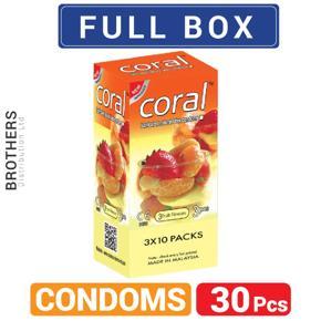 Coral 3 Fruits Flavors Lubricated Natural Latex Condoms - Full Box -10x3= 30Pcs