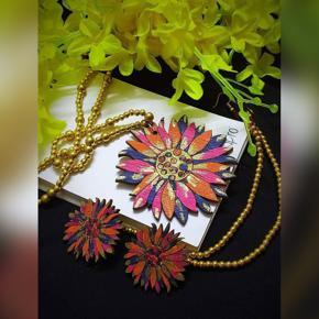 Hand Paint SUN FLOWER Jewellary set -1 piece neckless,  and 1 pair ear rings