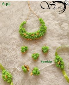 Green Color Artificial Flower Jewellery Bridal/Holud/Boishakh Fashion For Women-6 Pc