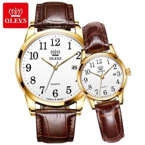 OLEVS Classic Fashion Quartz leather Couple Watch Casual Business Watches for Men / Watches for Women - 5566 (2 Piece)