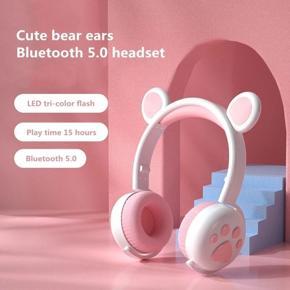 Glowing Cute LED Bear Claw Kid's Student Bluetooth Headphones 3D Stereo Bass 3.5mm Gaming Headset with Mic HIFI Music Earphone