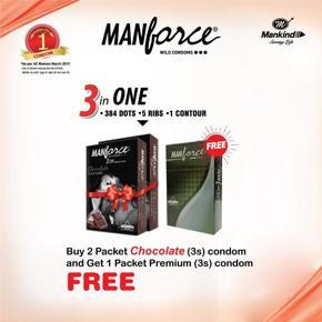 Manforce Condoms Chocolate Flavoured Buy 2 Packets 3pcs Get 1 Packet Premium 3pcs Condom Free