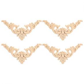 4 Pieces of Corner Carved Rubber Wood Flower Shaped Applique niture Classic and Elegant Unpainted Decor for Wall Doors More Cabinet