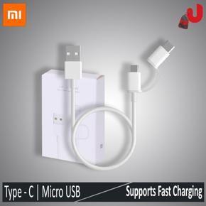 Mi 2-in-1 USB Cable (Micro USB to Type C) 30 cm - 2 in 1 Cable - USB to Micro and Type C - Usb to Micro - Usb to Type C - Model SJX01ZM - White