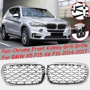BRADOO 2PCS Front Kidney Diamond Meteor Style Grille Grills for -BMW X5 F15 X6 F16 2014-2017 Racing Grill Chrome