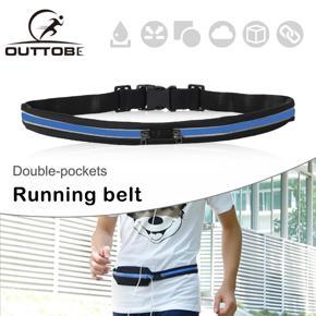 Outtobe Sports Running Belt Waist Bag Outdoor Dual Pouch Sweat-proof Reflective Waist Pack Fitness Workout BeltAdjustable Running Pouch Belt with zipper for Jogging Gym Marathon