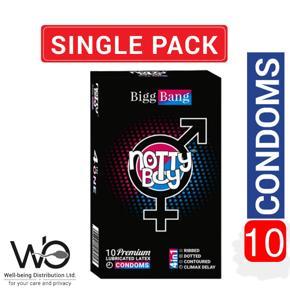 NottyBoy Bigg Bang Condom - Ribbed, Dotted, Contour & Climax Delay 4in1 Multi Textured Condom - 10pcs Pack (Made in India)