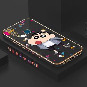 Hontinga for Vivo Y17 Y15 Y12 Back Cover Luxury 6D Plating Cartoon Crayon Shin-chan Side Pattern Case Soft Silicone Square Phone Cases