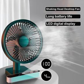 RapooMoving head desktop fan digital display USB small fan rechargeable air-cooled fan mute circulating electric fan