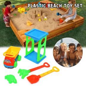 5Pcs Seaside Beach Kids Toy Trolley Spade Rake Kit Shovel Set Sand Castle Molds -