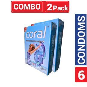 Coral - 3 in 1 Lubricated Natural Latex Condom - Combo Pack - 2 Packs - 3x2=6pcs