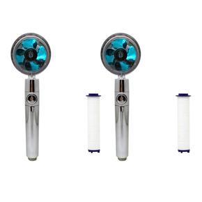 ARELENE 2X Detachable Handheld Shower Head Water Saving Flow Rotating with Fan Waterfall High Pressure Spray Nozzle Kit Blue