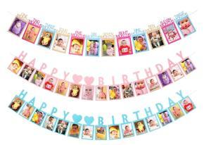 12Month Photo Frame Banner Glitter Paper 1st Kid Birthday Party Hanging Decoration Craft Paper