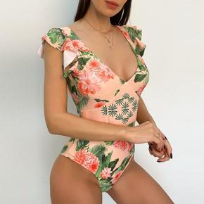 y Floral Printed Ruffle Women Swimwear One Piece Swimsuit Female Flower Backless Bathing Suit Swim L