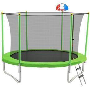 600LBS 10 FT Trampoline for Adults Kids with Safety Enclosure Net, Basketball Hoop and Ladder, Easy Assembly Round Outdoor Recreational Fitness Trampoline for 4-5 Kids