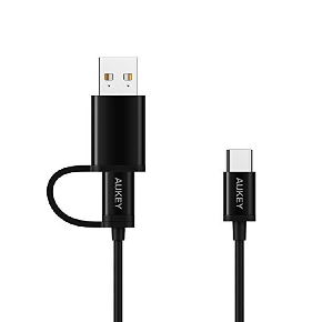 AUKEY 2 in 1 USB C Cable to USB 2.0 to Type C Cable