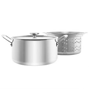 Chantal Induction 21 Steel 7 Quart Stock Pot with Pasta-Steamer Insert and Glass Lid