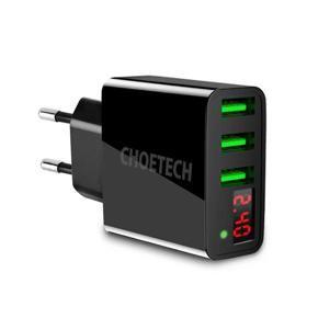 CHOETECH Universal 3 USB Charger LED Display EU Plug Wall Charger (C0027)