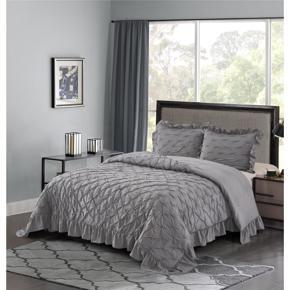 3 Piece Pinch Pleated Gray Comforter Set King - Pintuck Ruffled - Super Soft Hypoallergenic Prewashed Microfiber - Shabby Chic Farmhouse Style Bedding (JK-BRIANNA,King,Gray)