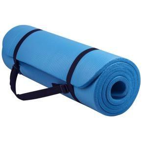 BalanceFrom All-Purpose 1/2 In. High Density Foam Exercise Yoga Mat Anti-Tear with Carrying Strap, Blue