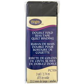 Wrights Bias Tape, Black, 7/8" Double Fold Bias Tape Quilt Binding For Sewing, Quilting And Crafts, 3 Yards, 1 Each