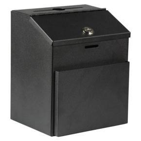 Suggestion Box with Lock for Wall Mount or Tabletop Use, Locking Hinged Lid, Metal Ballot Box with Pocket for Donation Forms or Envelopes (Not Included), Black (STBOXBLK)