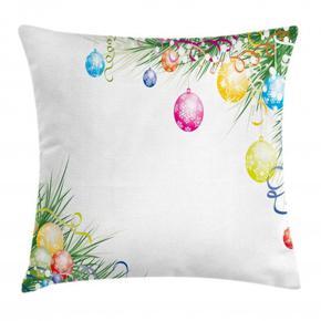 New Year Throw Pillow Cushion Cover, Colorful Baubles on Fir Branches Seasonal Ornaments Christmas Themed Illustration, Decorative Square Accent Pillow Case, 16 X 16 Inches, Multicolor, by Ambesonne