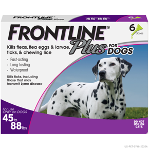 FRONTLINE Plus for Large Dogs (45-88 lbs) Flea and Tick Treatment, 6 Doses