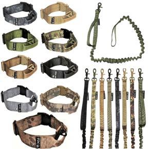 SET of Tactical COLLAR and LEASH Dog Military Army HEAVY DUTY Traning with HANDLE Width 1.5in Plastic Buckle M: Neck 12" - 14