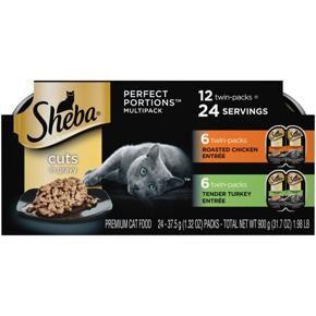 SHEBA Perfect Portions Chicken & Turkey Flavor Pate Gravy Wet Cat Food, 1.32 oz. Trays (24 Count)