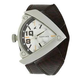 Fastrack White Dial Brown Leather Strap Watch