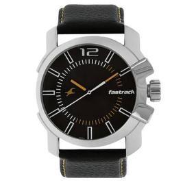 Fastrack Grey Dial Black Leather Strap Watch