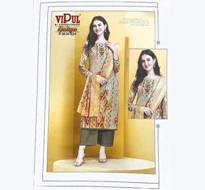 Digital Print Embroidery Unstitched Indian Cotton Dress Set - CSS08A