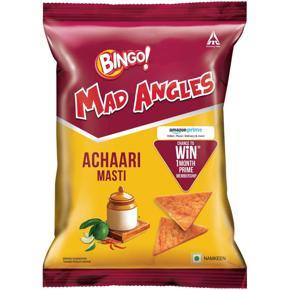 Bingo! Mad Angles â€“ Achaari Masti, 66g/72g/80g Pack, Crunchy Triangle Chips Perfect for Snacking (weight may vary)