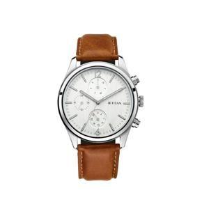 Titan 1805SL04 Workwear Watch with White Dial & Leather Strap